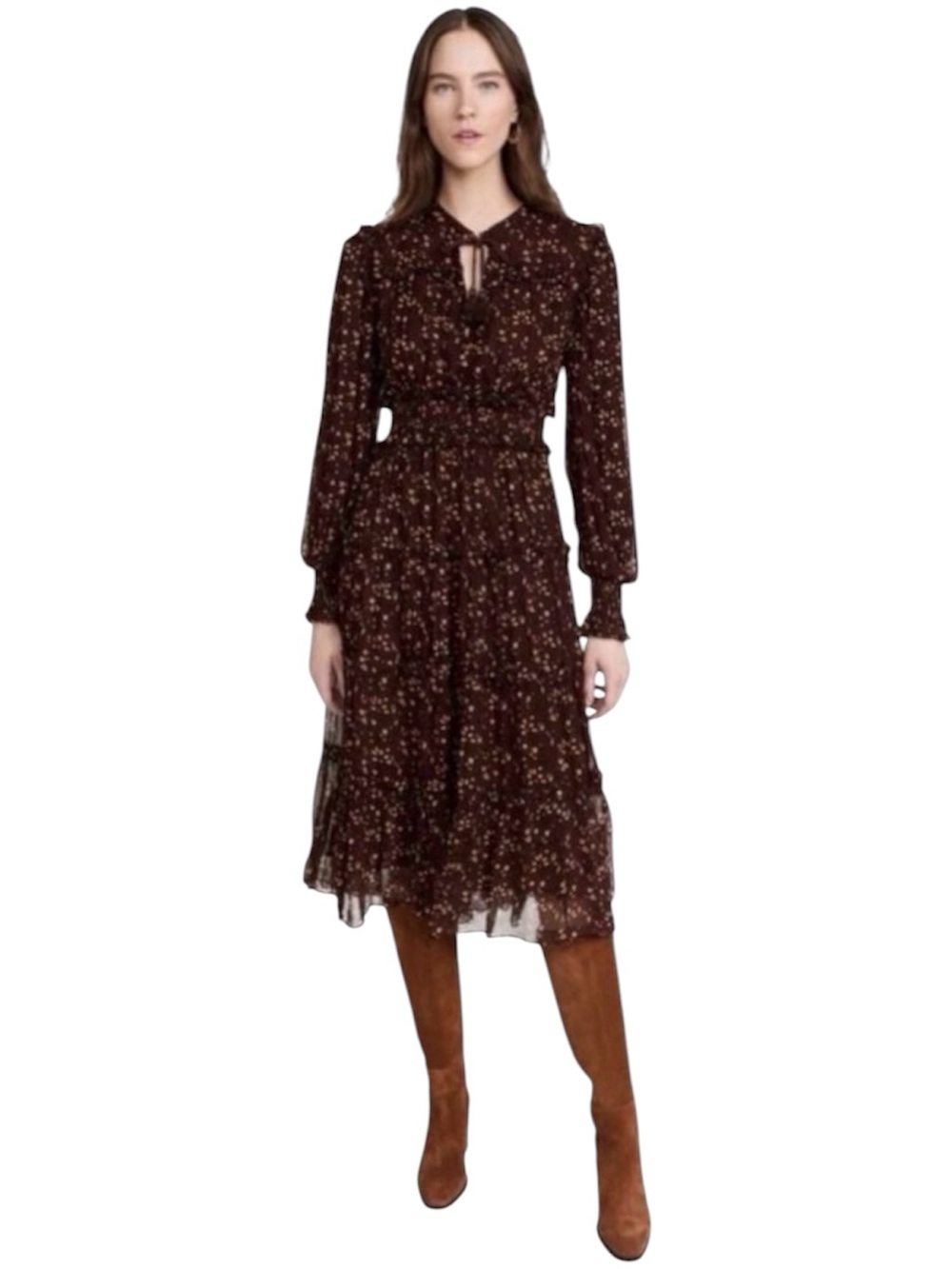 Cleobella Romina Boho Floral Tiered Midi Dress Romantic Cottagecore Sz L